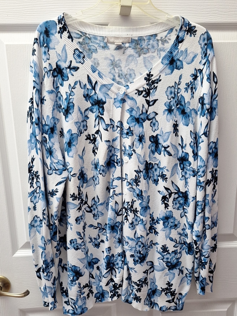 rWoman Within Floral Long Sleeve Sweater in Blue & White Size 1X